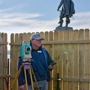 Staff stands with total station