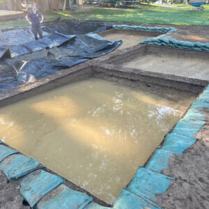 Flooding at the clay borrow pit excavations. Inundation of the archaeological resources is becoming a more frequent problem and is detrimental to the historic features, artifacts, and human remains.