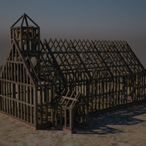 Modeled church timber framing