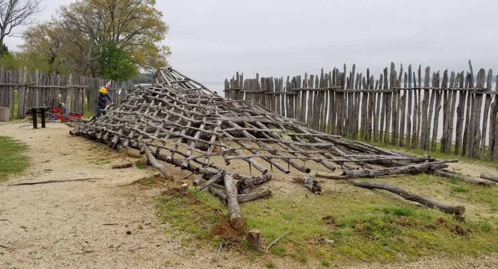 collapsed wooden building frame