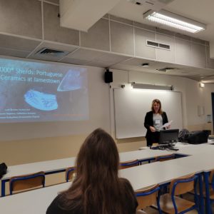 Curator Leah Stricker gives a presentation on Portuguese ceramics found at Jamestown at the SHA conference.