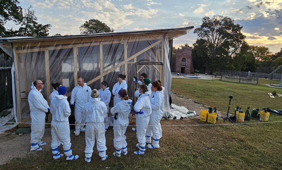 The archaeologists prepare for excavations in the 1607 burial ground.