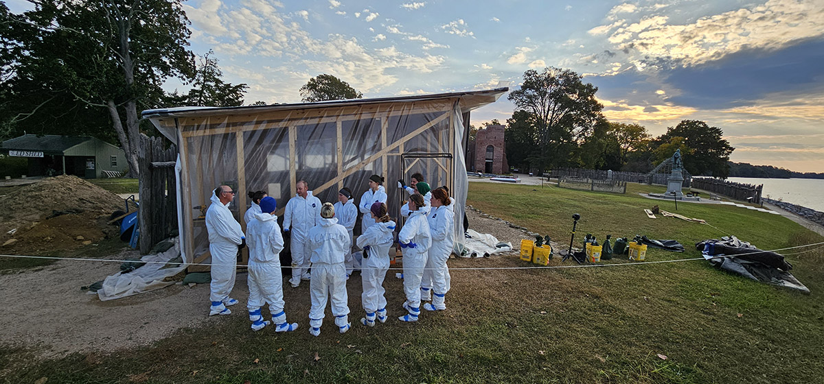 The archaeologists prepare for excavations in the 1607 burial ground.