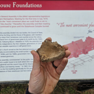 A fragment of an exploded grenade found in the excavations just south of the Archaearium