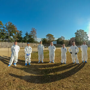 A 360 degree view of the archaeologists involved in the 2023 burial excavations.