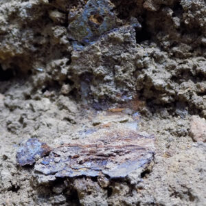 Coffin hardware found with a burial in the southern part of the chancel of Jamestown's third church.