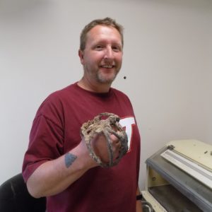 Conservator holding a rusted sword hilt