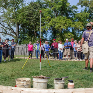 Archaeological Field Technician Josh Barber gives a tour of the burial excavations.