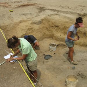 Archaeologists excavating a cellar