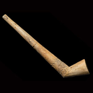 Clay tobacco pipe with inscribed lettering near bowl