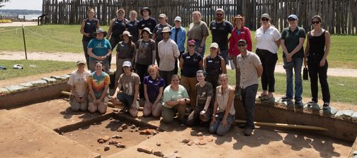 2025 field school students at the cellar site with archaeological and collections staff