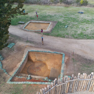 Another perspective of the path of the early-fort-period ditch as marked out by the archaeological team.