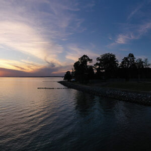 A sunset panorama of Jamestown taken by drone
