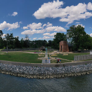 A drone panoramic shot of Historic Jamestowne.