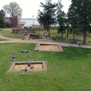 A view of the excavations looking south