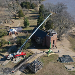 Lowering the steel roof infrastructure into the Church Tower