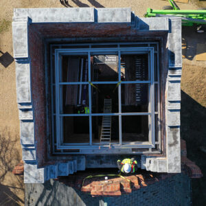 The steel roof infrastructure in place inside the Church Tower, January 29, 2024.