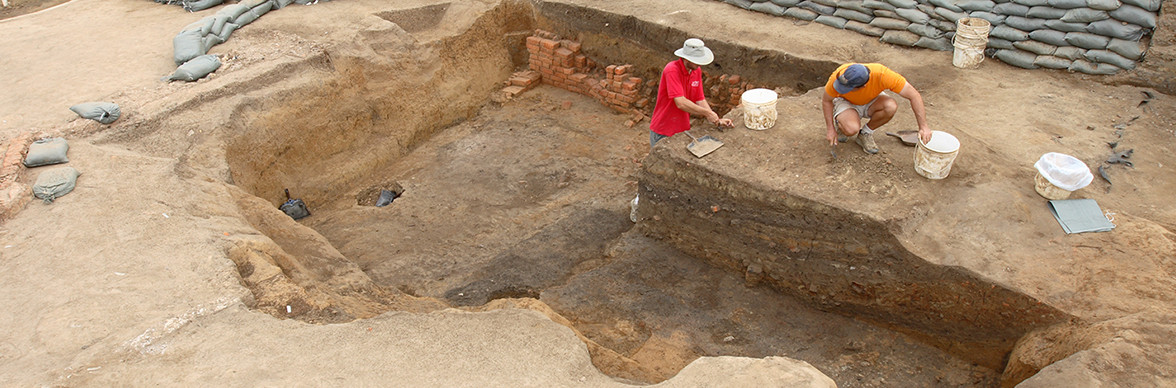 Archaeologists excavating cellar