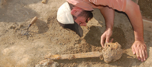 Archaeologist excavating a sword