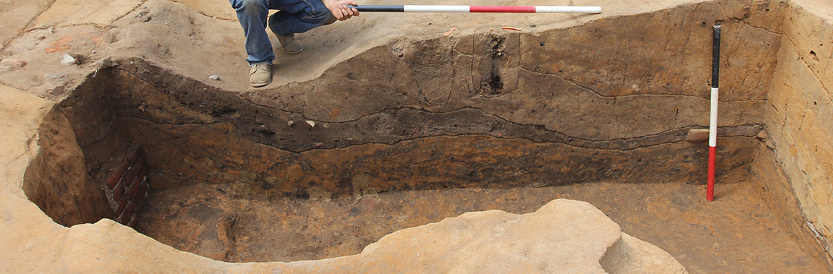 Soil layers within excavation unit sidewall