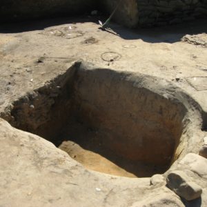 Excavated ditch surrounded by various outlined features