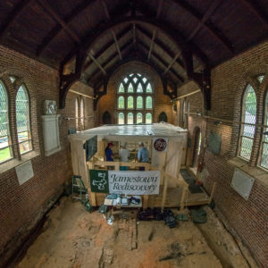 Clean room setup inside of brick church