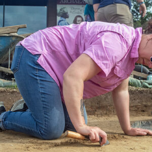 Grants Administrator Dr. Emelia Robertson at work during one of the staff dig days.