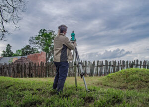 Staff Archaeologist Gabriel Brown surveys the new 10x10 squares that will be excavated in search of the governor's house's expansion.