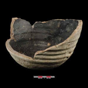 Small olive jar base with a lead glaze on the interior surface that appears almost black but is actually dark green when it is closely examined (05190-JR).