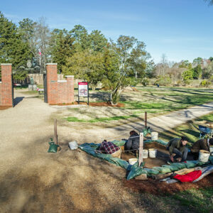 The archaeological crew at work at the excavations near the Colonial Dames of America gate (pictured at left).