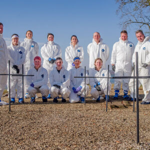 The burials excavation team. Front row (L-R): Caitlin Delmas, Natalie Reid, Mary Anna Hartley, Ren Willis. Back row (L-R): David Givens, Dr. Ashley McKeown, Anna Shackelford, Hannah Barch, Emma Derry, Sean Romo, Dan Gamble, Gabriel Brown.