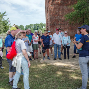 Senior Staff Archaeologist Mary Anna Hartley gives a tour of the archaeological excavations inside James Fort.