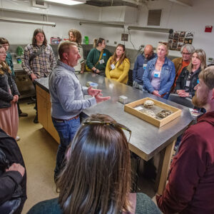 Senior Conservator Dan Gamble gives a tour of the lab to Southeastern Archaeological Conference (SEAC) attendees.