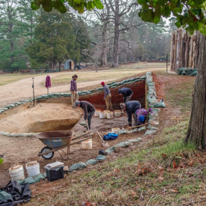 Digging at the well. James Fort's north bulwark can be seen at right.