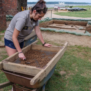 Screening soil at the north Church Tower excavations