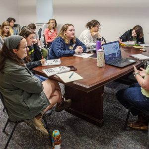Assistant Curator Magen Hodapp gives her "Introduction to Zooarchaeology" lecture to field school students.