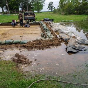 Excavations at the clay borrow pit have been suspended often due to flooding, especially in the square closest to the rising swamp.