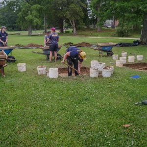 Field school students and staff at the excavations just outside the Dale House