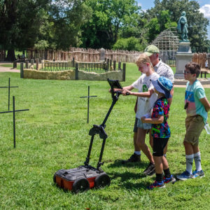 Campers conduct Ground Penetrating Radar (GPR) surveys inside James Fort.