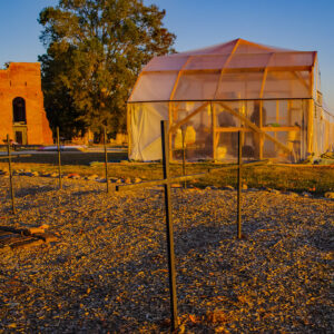 The burial structure at sunset