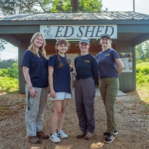 Ed Shed interns Faith and Nora stand with Ed Shed managers Natalie Reid (Staff Archaeologist) and Katie Griffith (Archaeological Field Technician).