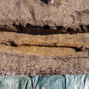 The iron pipe found at the barracks site that used to feed water to a decorative horse trough