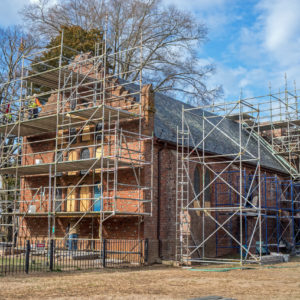 Scaffolding around the Memorial Church