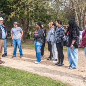 Director of Public & Youth Programs Mark Summers gives an overview of Jamestown's history to Surry County High School students.