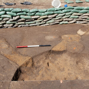 The archaeological remains of Structure 187, an early fort-period building which foundation cobbles were removed for use elsewhere. The recently-discovered building found near the Archaearium appears to also have had its foundation cobbles removed.