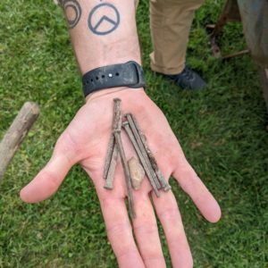 The nails and pipe bowl fragment from the excavations just north of the fort