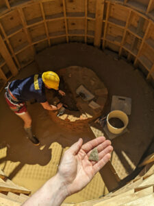 A projectile point found in the Governor's Well excavations. The point is of the right type to have been contemporaneous with Jamestown's settlement.