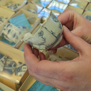 A Chinese porcelain wine bowl in the Jamestown collection. This and other vessels will be featured in an upcoming book on Chinese porcelain found at Jamestown by Senior Curator Merry Outlaw.