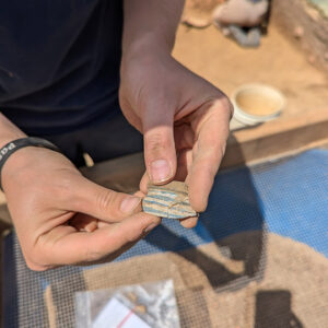 Sherds of a Delft drug jar found in front of the Archaearium