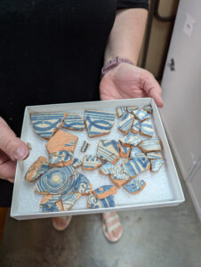 Ceramic plate. This will be tested with pXRF to determine if it's Delftware (tin glazed) or Majolica (lead glazed).